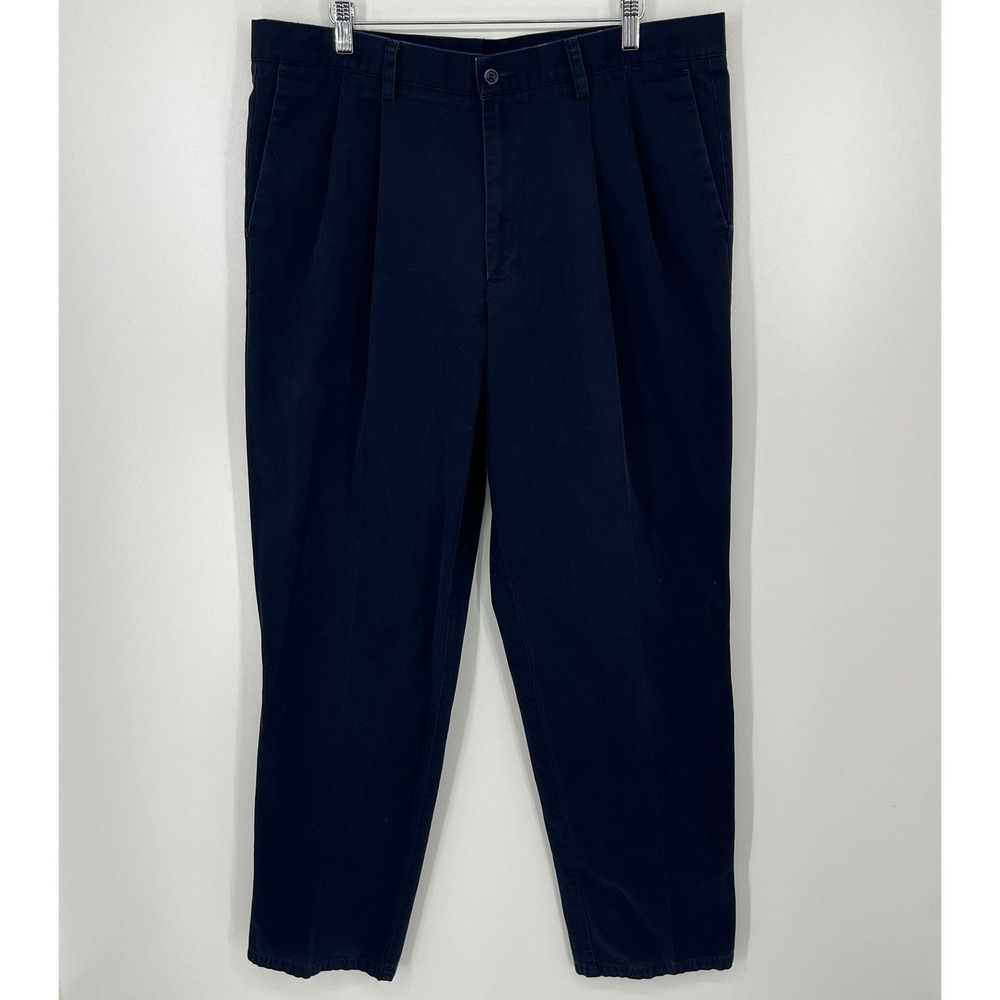 Dockers Mens Navy Blue Pleated Classic Fit Cotton Chino Pants 38x36